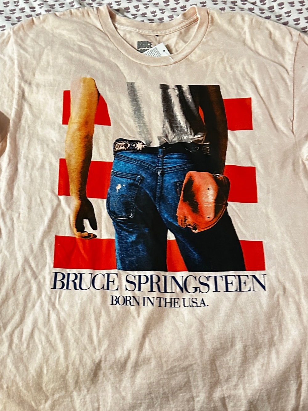 Bruce Springsteen: Born in the U.S.A. Graphic Crewneck T-Shirt - light orange
